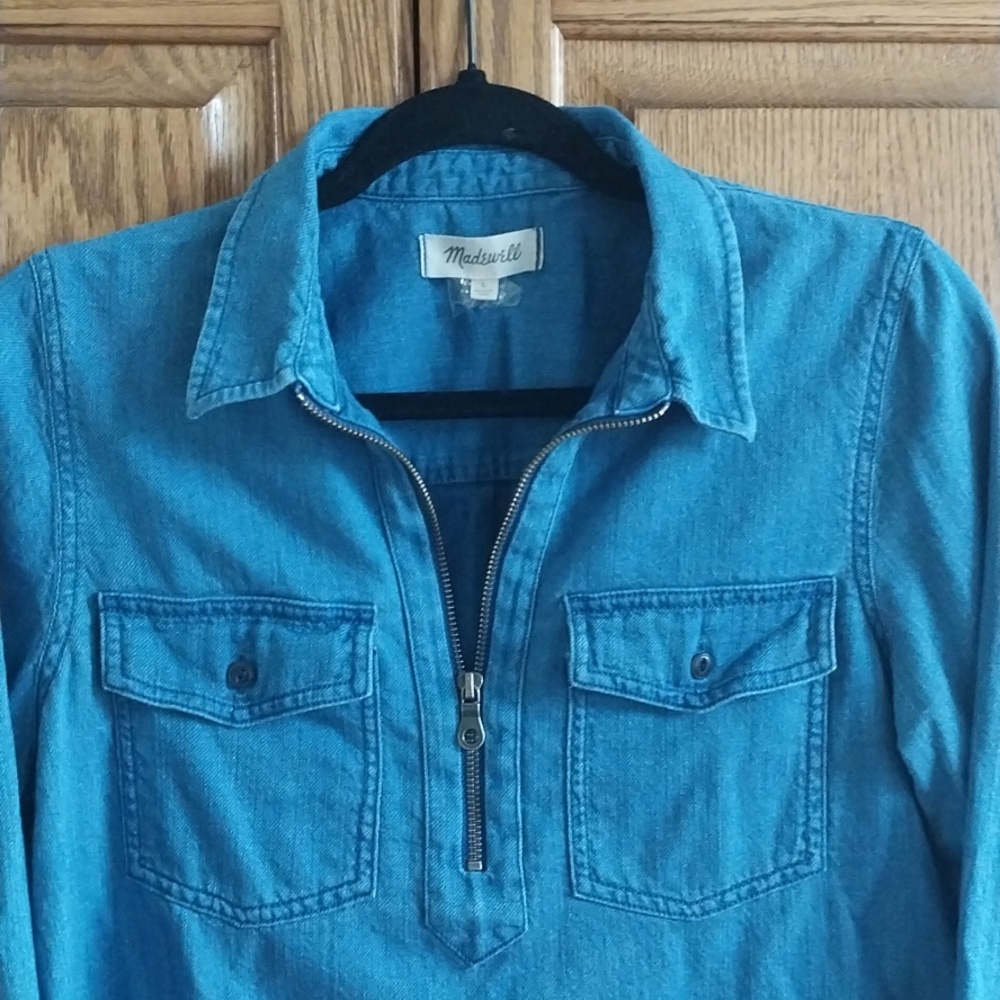 Madewell Women's Indigo Blue Zip Front Popover Denim Top Size Large Western - Picture 3 of 6